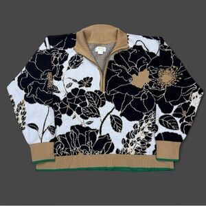 Maeve by Anthropologie Black and White Floral Sweater